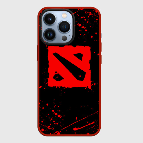 Чехол для iPhone 13 Pro Dota 2 брызги красок Дота лого, цвет красный
