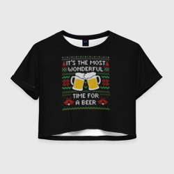 Женская футболка Crop-top 3D Новый год с пивком 2022