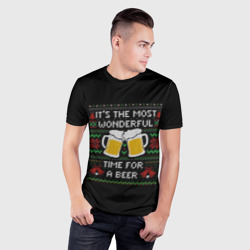 Мужская футболка 3D Slim Новый год с пивком 2022 - фото 2