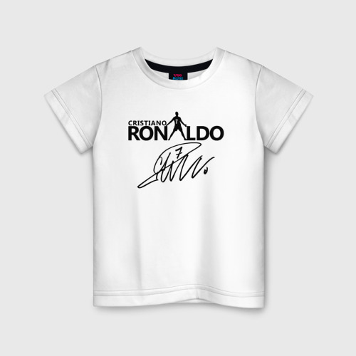 Детская футболка хлопок с принтом Cristiano Ronaldo 7 автограф, вид спереди #2