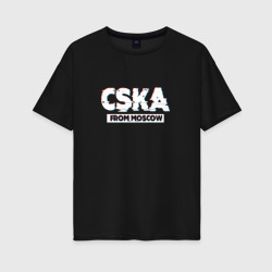 Женская футболка хлопок Oversize ЦСКА CSKA Глитч