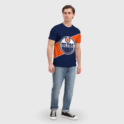 Футболка с принтом Эдмонтон Ойлерз Edmonton Oilers NHL для мужчины, вид на модели спереди №3. Цвет основы: белый