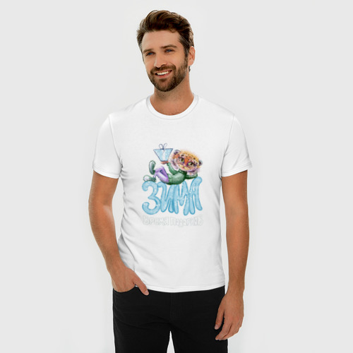 Мужская футболка хлопок Slim Зима-время подарков, цвет белый - фото 3