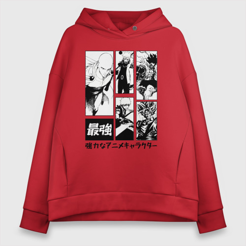 Женское худи Oversize хлопок Герои сенен манг One Punch man one piece, цвет красный