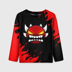 Детский лонгслив 3D Geometry Dash demon red fire