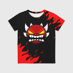 Детская футболка 3D Geometry Dash demon red fire