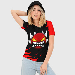 Женская футболка 3D Slim Geometry Dash demon red fire - фото 2