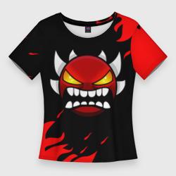 Женская футболка 3D Slim Geometry Dash demon red fire