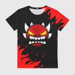 Женская футболка 3D Geometry Dash demon red fire