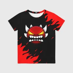 Детская футболка 3D Geometry Dash demon red fire