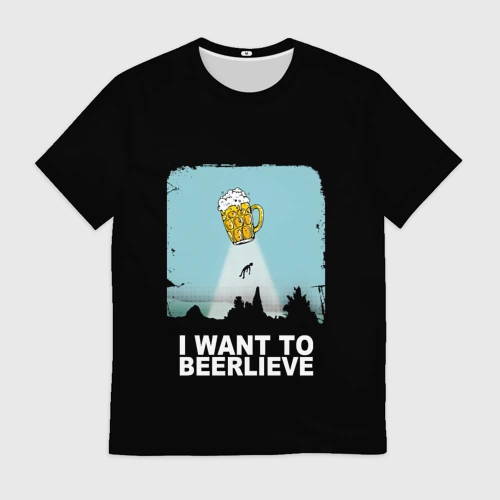 Мужская футболка 3D I want to beerlieve Я верю в пиво