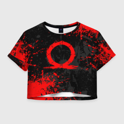 Женская футболка Crop-top 3D God of war logo red, брызги красок