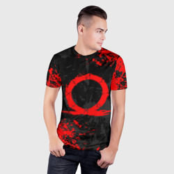 Мужская футболка 3D Slim God of war logo red, брызги красок - фото 2