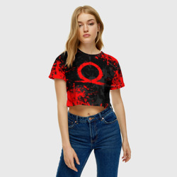 Женская футболка Crop-top 3D God of war logo red, брызги красок - фото 2