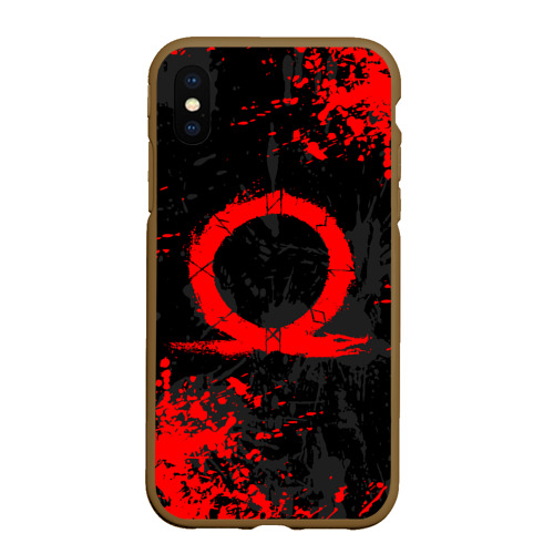 Чехол для iPhone XS Max матовый God of war logo red, брызги красок, цвет коричневый