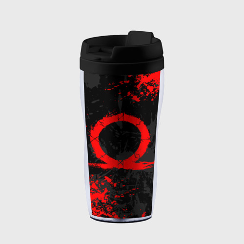Термокружка-непроливайка God of war logo red, брызги красок, цвет черный