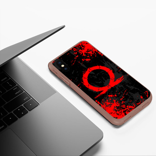 Чехол для iPhone XS Max матовый God of war logo red, брызги красок, цвет коричневый - фото 5