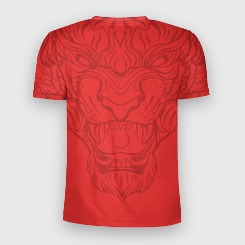 Мужская футболка 3D Slim с принтом Красный тигр - дракон, вид сзади #1