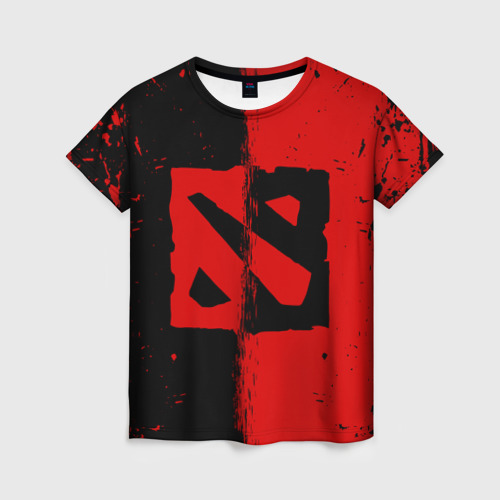 Женская футболка 3D Dota 2 брызги красок, красно чёрный лого, цвет 3D печать