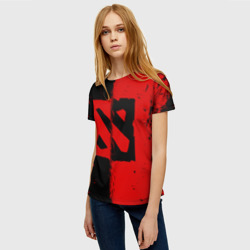 Женская футболка 3D Dota 2 брызги красок, красно чёрный лого - фото 2