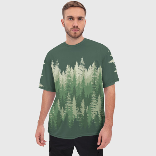 Мужская футболка oversize 3D Елки-палки, хвойный лес, цвет 3D печать - фото 3