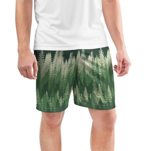 Мужские шорты спортивные Елки-палки, хвойный лес, цвет 3D печать - фото 3