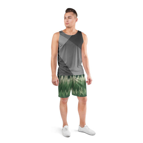 Мужские шорты спортивные Елки-палки, хвойный лес, цвет 3D печать - фото 4