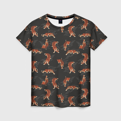Женская футболка 3D с принтом Тигр-хищник  в облаках, вид спереди #2