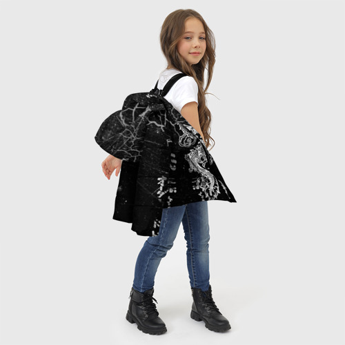 Зимняя куртка для девочек 3D Японский дракон и иероглифы, цвет черный - фото 6