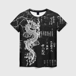 Женская футболка 3D Японский дракон и иероглифы