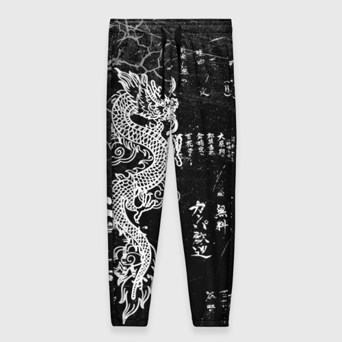 Женские брюки с принтом Японский дракон и иероглифы, вид спереди №1