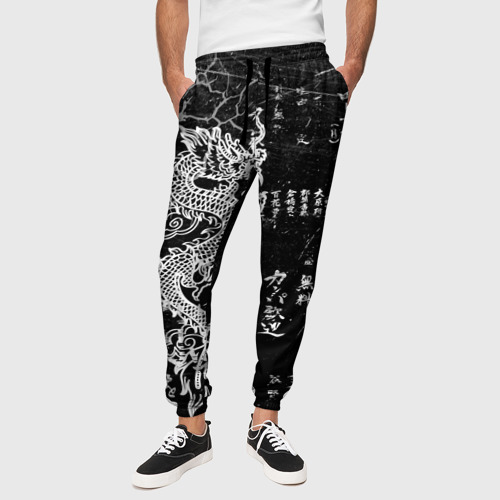 Мужские брюки 3D с принтом Японский дракон и иероглифы, вид сбоку #3