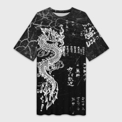 Платье-футболка 3D Японский дракон и иероглифы