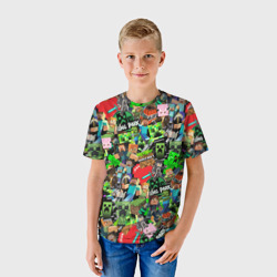 Детская футболка 3D Майнкрафт все Герои и предметы - фото 2