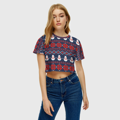 Женская футболка Crop-top 3D Christmas Background, цвет 3D печать - фото 4
