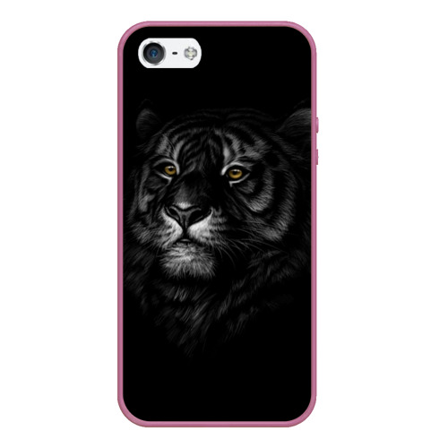 Чехол для iPhone 5/5S матовый Голова хищного тигра, цвет розовый