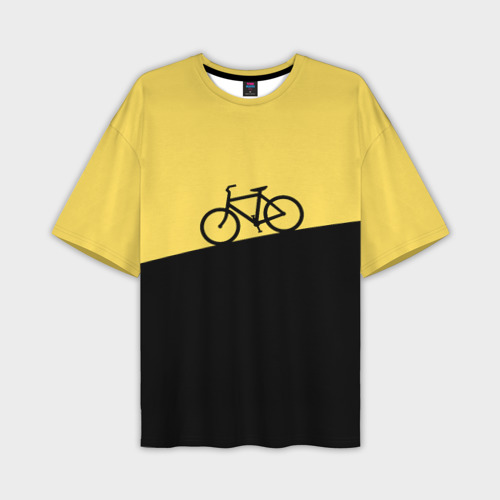 Мужская футболка оверсайз с принтом Бегущий за велосипедом, вид спереди №1