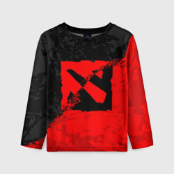 Детский лонгслив 3D Dota 2 red black logo, брызги красок