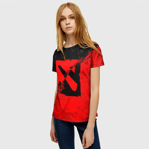 Женская футболка 3D Dota 2 red black logo, брызги красок, цвет 3D печать - фото 3