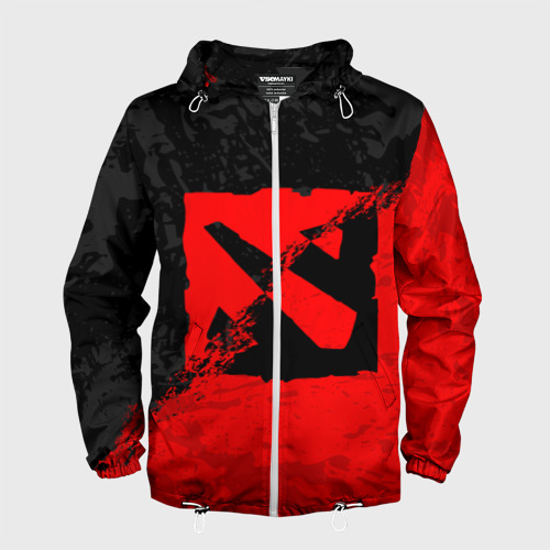 Мужская ветровка 3D Dota 2 red black logo, брызги красок, цвет белый