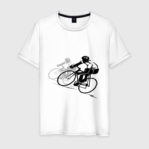 Мужская футболка из хлопка с принтом Велоспорт шоссе, вид спереди №1