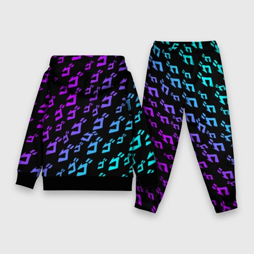Детский костюм с толстовкой с принтом JoJo`s Bizarre Adventure neon pattern неон узор, вид сзади #1