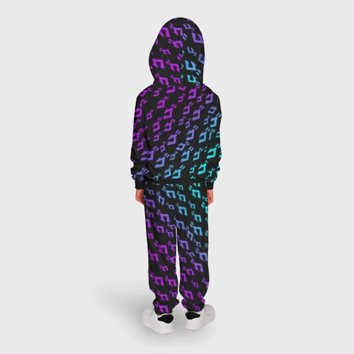 Детский костюм с толстовкой с принтом JoJo`s Bizarre Adventure neon pattern неон узор, вид сзади #2