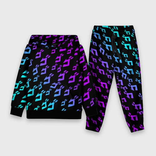 Детский костюм с толстовкой с принтом JoJo`s Bizarre Adventure neon pattern неон узор, вид спереди #2