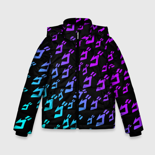 Зимняя куртка для мальчиков с принтом JoJo`s Bizarre Adventure neon pattern неон узор, вид спереди №1