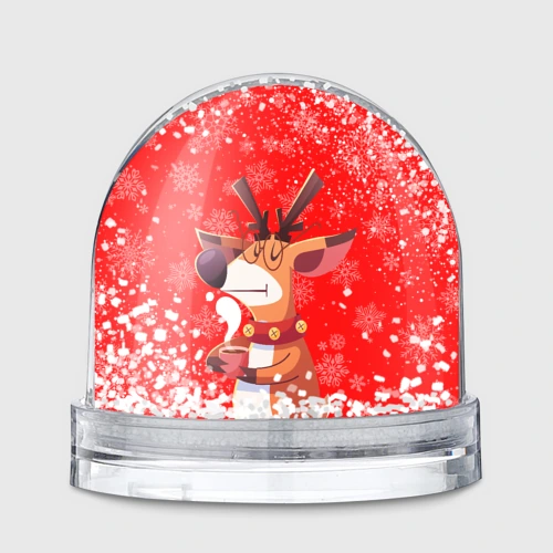 Игрушка Снежный шар Новогодний олень и чашка кофе