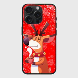 Чехол силиконовый для Apple iPhone 15 Pro матовый Новогодний олень и чашка кофе