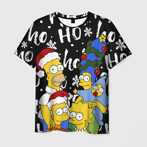 Мужская футболка с принтом Симпсоны новогодний, Simpsons, вид спереди №1