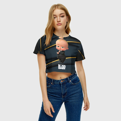 Женская футболка Crop-top 3D Босс  молокосос в костюме, цвет 3D печать - фото 4
