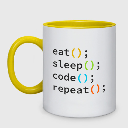 Кружка двухцветная с принтом Eat Sleep Code, вид спереди #2